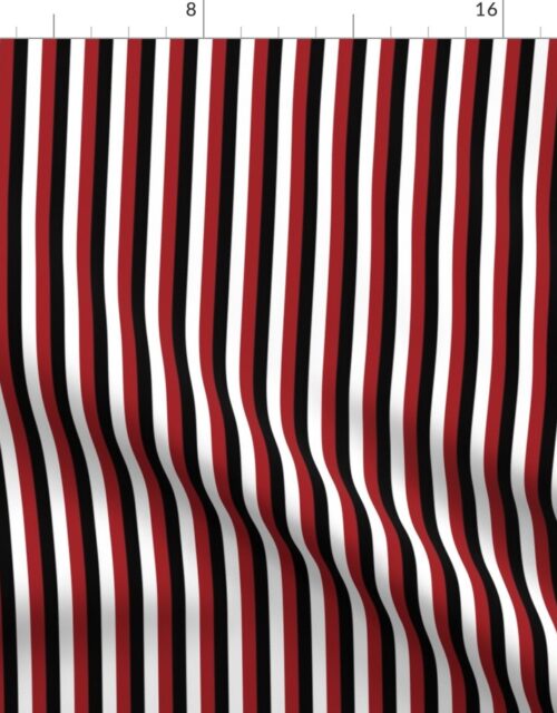 One Inch Vertical Crimson, Black and White IH School Colors Stripes Fabric