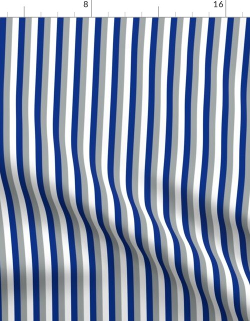 One Inch Vertical Grey, Blue and White OL School Tri-Colors Stripes Fabric
