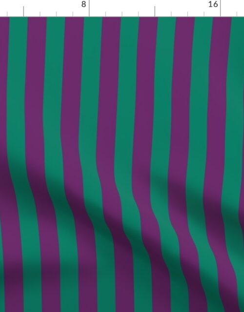 One Inch Vertical Purple and GR Green School Colors Stripes Fabric