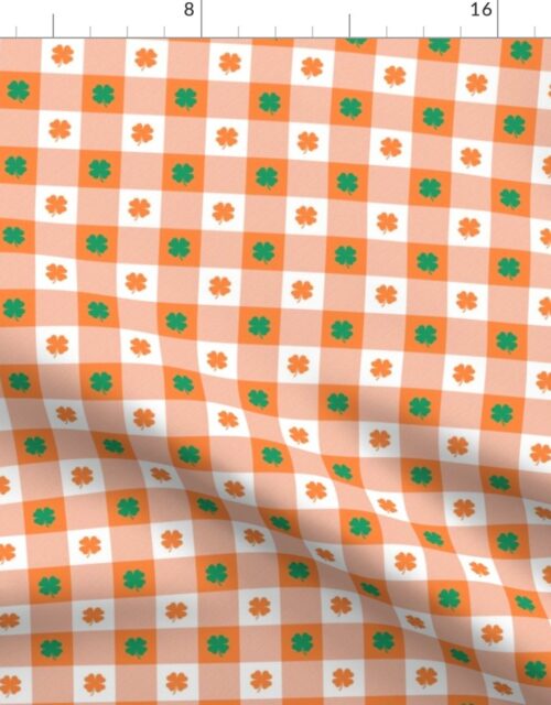 Orange and White Gingham Check with Center Shamrock Medallions in Kelly and Orange Fabric