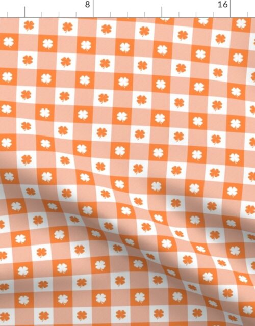 Orange and White Gingham Check with Center Shamrock Medallions in White and Orange Fabric