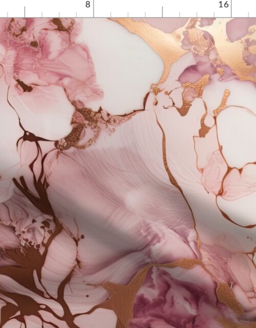 Pale Pink and Rose Gold Alcohol Ink Liquid Swirls Fabric