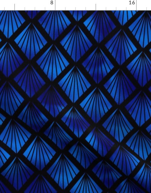 Palm Fans in Black and Classic Blue Vintage Faux Foil Art Deco Vintage Foil Pattern Fabric