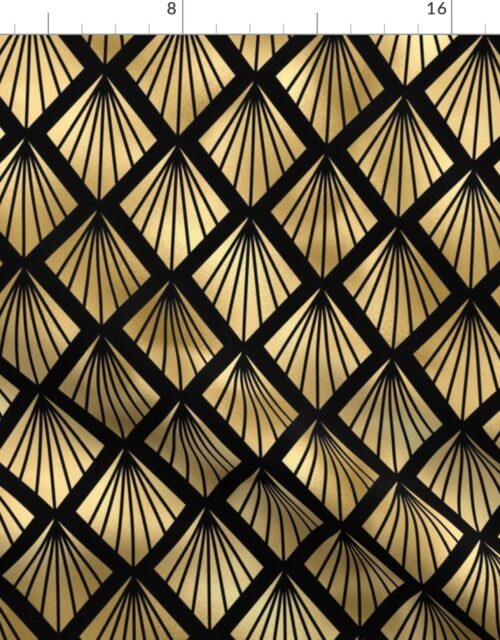 Palm Fans in Black and Gold Vintage Faux Foil Art Deco Vintage Foil Pattern Fabric