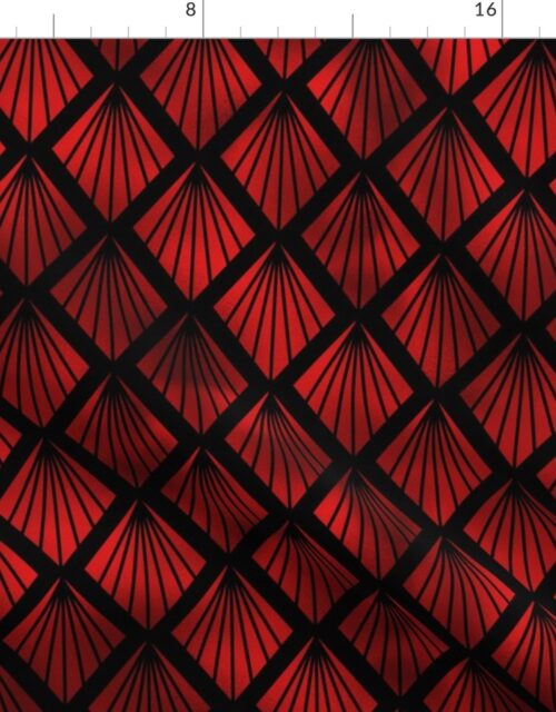 Palm Fans in Black and Ruby Red Vintage Faux Foil Art Deco Vintage Foil Pattern Fabric
