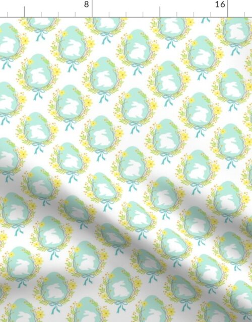 Pastel Aqua Blue Easter Bunny Eggs with Spring Flowers Fabric