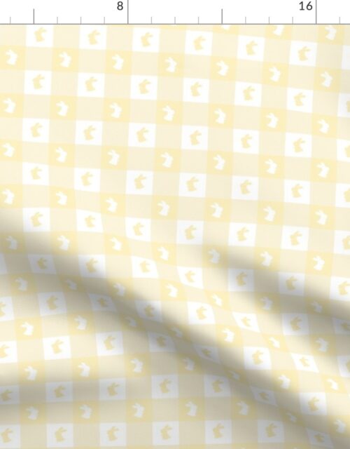 Pastel  Yellow and White Gingham Check with Center Bunny Medallions in Yellow and White Fabric