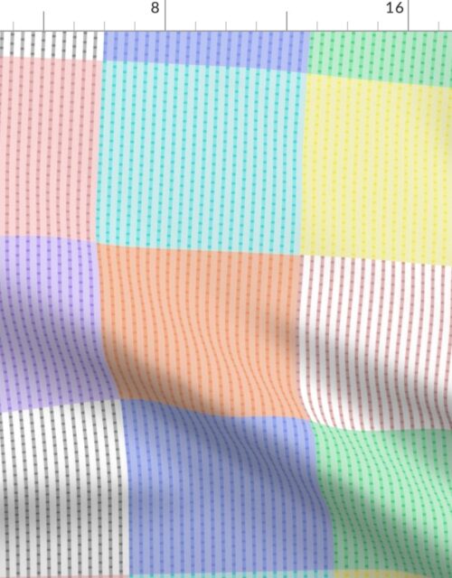 Patchwork Quilt Squares in Pastel Seersucker-look Stripes Fabric