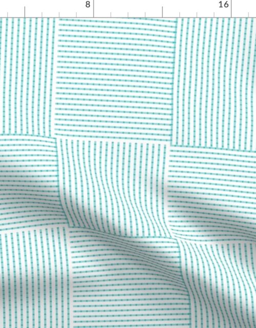 Patchwork Quilt Squares in Shades of Aqua Seersucker-look Stripes Fabric