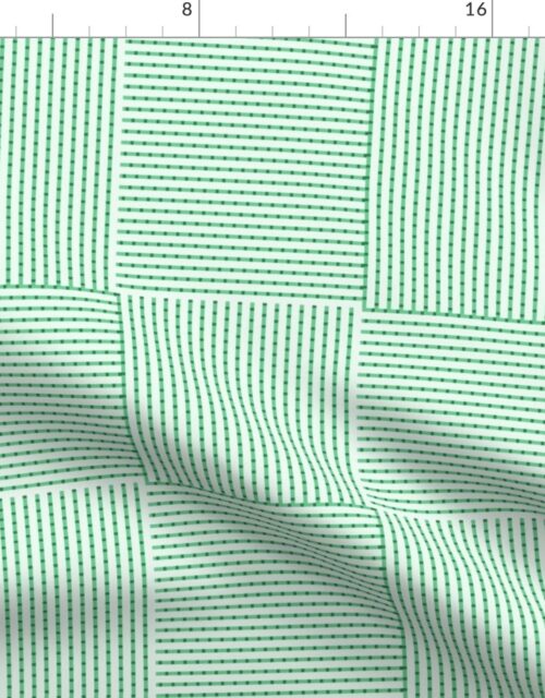 Patchwork Quilt Squares in Shades of Clover Green Seersucker-look Stripes Fabric