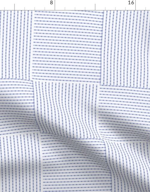 Patchwork Quilt Squares in Shades of Denim Blue Seersucker-look Stripes Fabric
