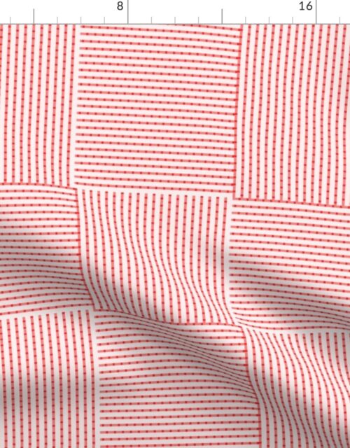 Patchwork Quilt Squares in Shades of Firecracker Red Seersucker-look Stripes Fabric