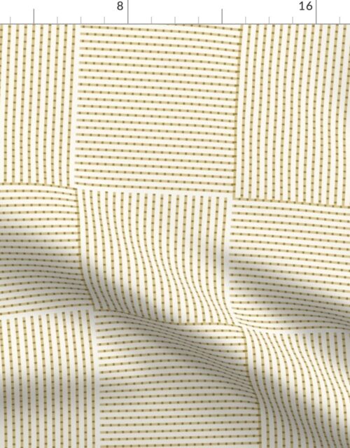 Patchwork Quilt Squares in Shades of Straw Beige Seersucker-look Stripes Fabric