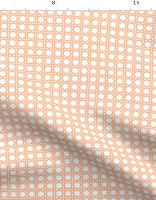 Peach Fuzz Color of the Year 2024 Caning Wicker Rattan Pattern on White Fabric