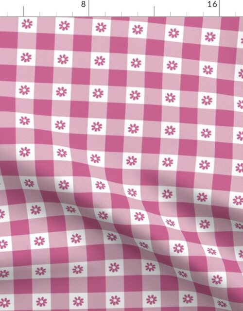 Peony Pink and White Gingham Check with Center Floral Medallions in Peony Fabric