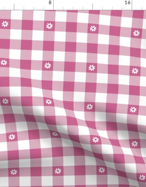 Peony Pink and White Gingham Check with Center Floral Medallions in White Fabric