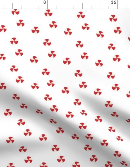 Peppermint Swirls  in Red and White Scattered Randomly on White Fabric