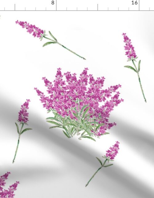 Pink Floral Sprig  on White Fabric