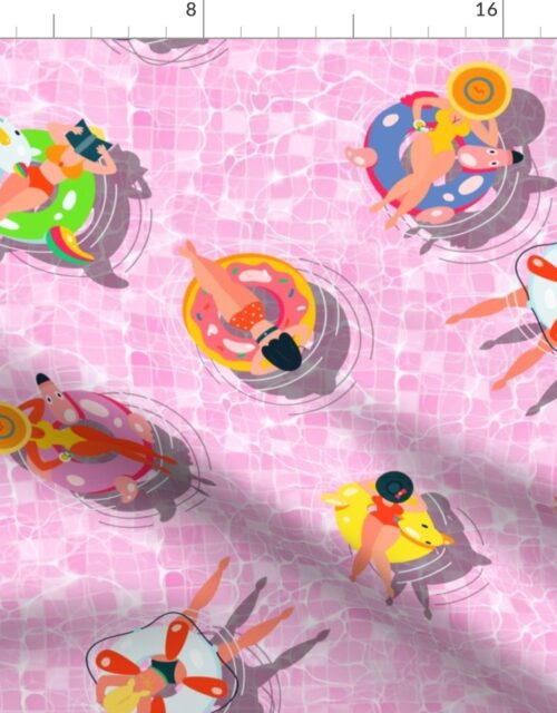 Pink Summer Pool Party with Ring Floats and Swimmers Fabric