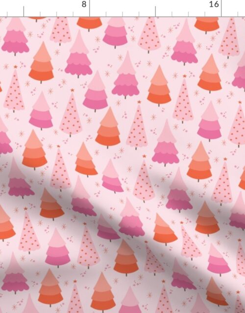 Pink  and Orange Christmas Trees Fabric