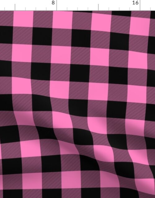 Pink and Black Buffalo Check Gingham Plaid Fabric