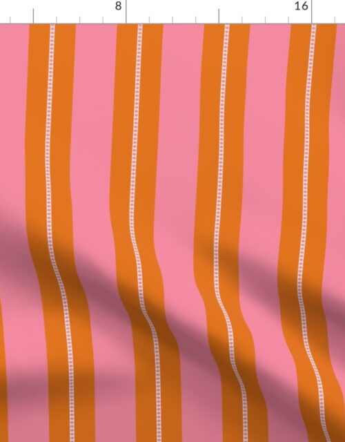 Pink and Burnt Orange Cabana Beach Bubble Stripes Fabric