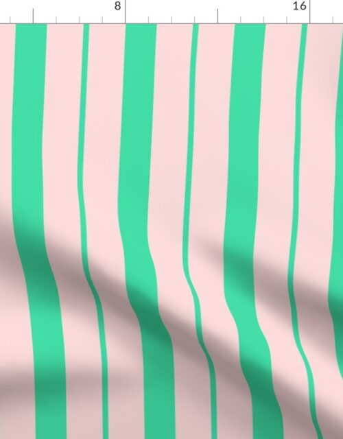 Pink and Mint Green Café Stripe Vertical Pattern Fabric