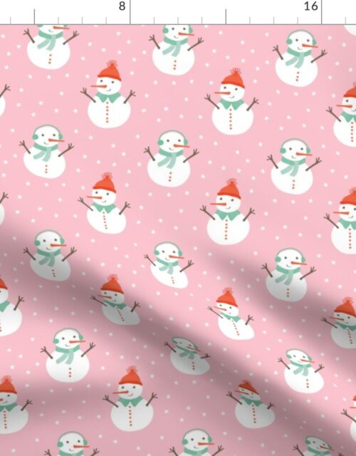 Pink and Orange Christmas Snowmen Fabric