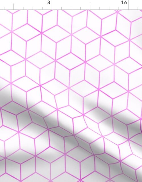 Pink and White  Faux Metallic Silver Art Deco 3D Geometric Cubes Fabric