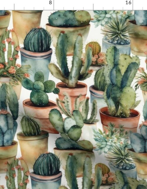 Potted Cactus Cacti Watercolor Fabric