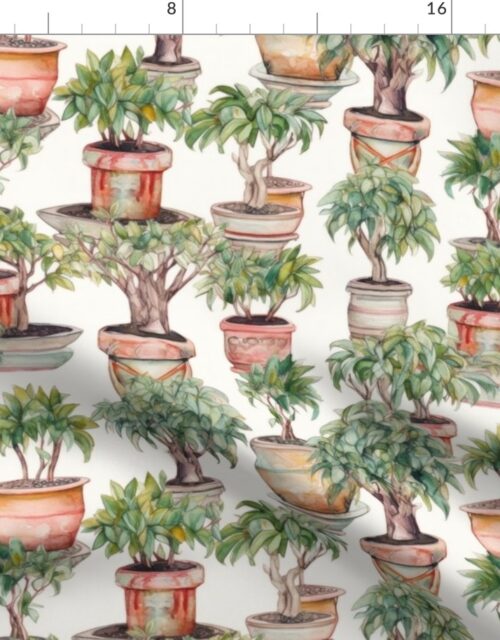 Potted Green  Baby Banyan Tree Plants Watercolor Fabric