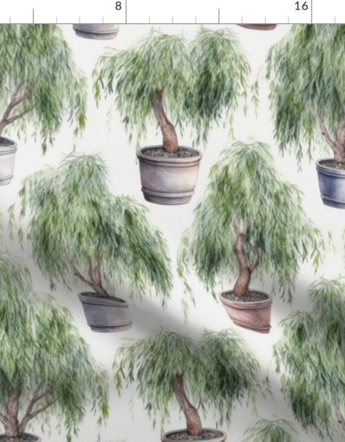 Potted Green  Baby Weeping Willow Tree Plants Watercolor Fabric