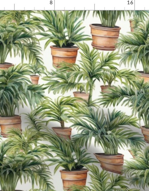 Potted Green  House Palms Watercolor Fabric