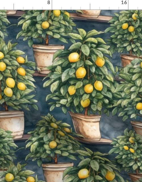 Potted Lemon Trees Watercolor Fabric