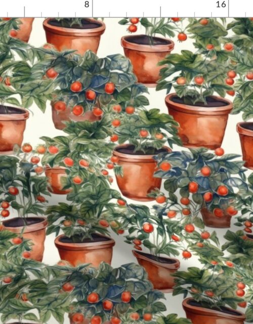 Potted Tomato Plants Watercolor Fabric