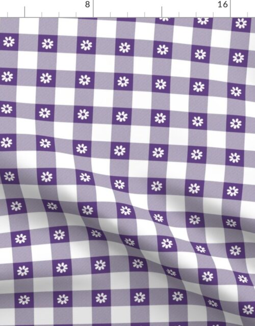 Purple Grape and White Gingham Check with Center Floral Medallions in White Fabric