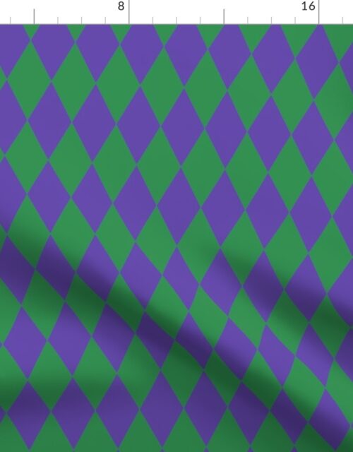 Purple and Green Medium Harlequin Diagonal Diamond Pattern Fabric