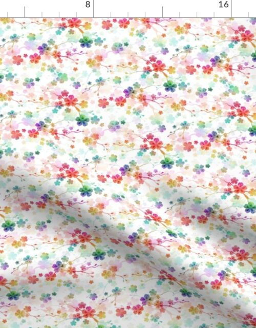 Rainbow Bright Pastel Watercolor Flowers and Vines Fabric