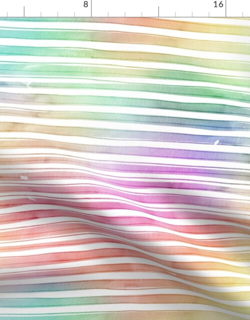 Rainbow Bright Pastel Watercolor Stripes and Lines Fabric