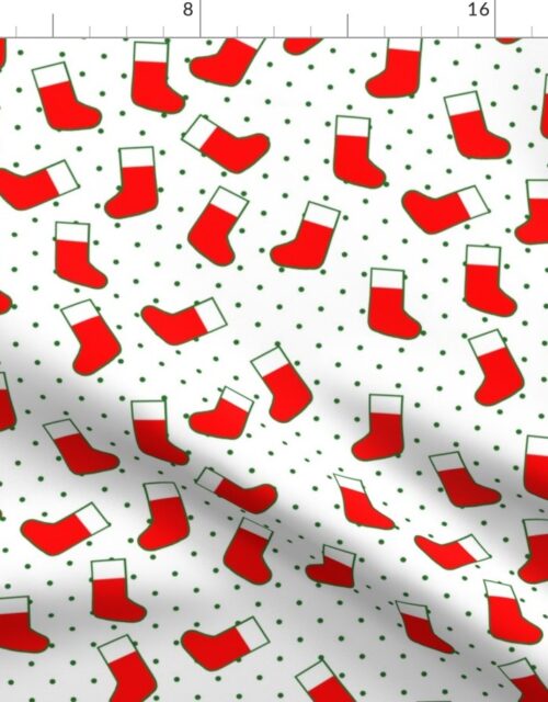 Red Christmas Stockings with Green Dots on White Fabric