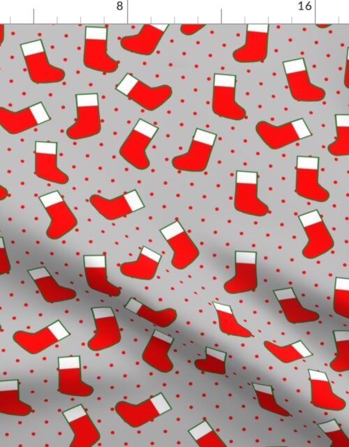 Red Christmas Stockings with Red Dots  on Silver Fabric