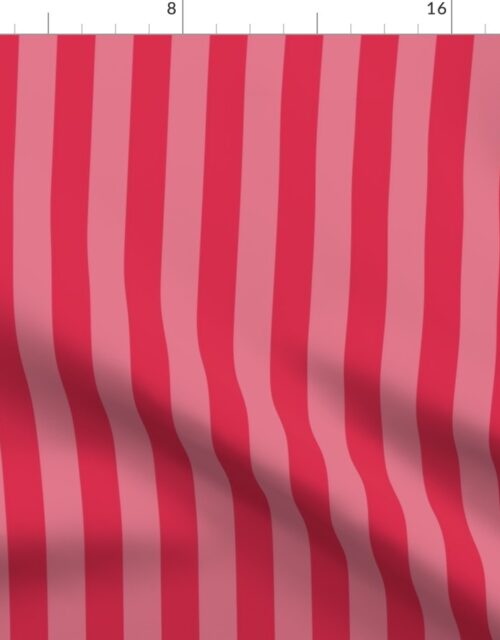 Red Hot and Dark Pink 1 Inch Vertical Cabana Stripes Fabric