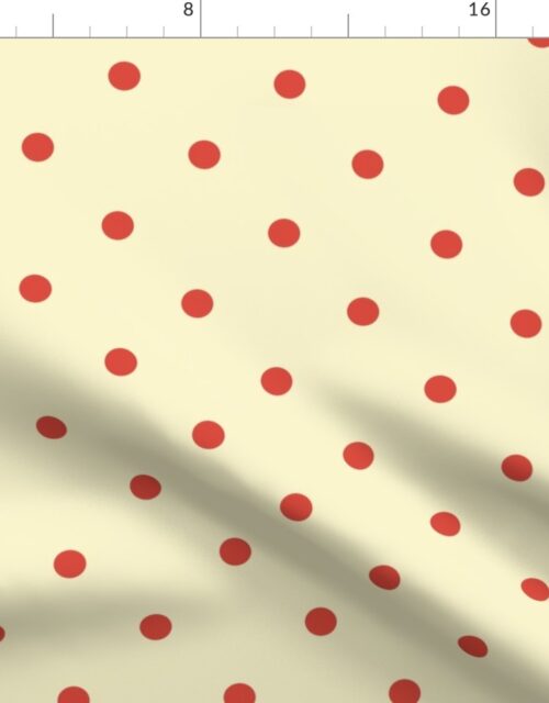 Red Vermillion Polka Dots on Vintage Christmas Yellow Gold Fabric