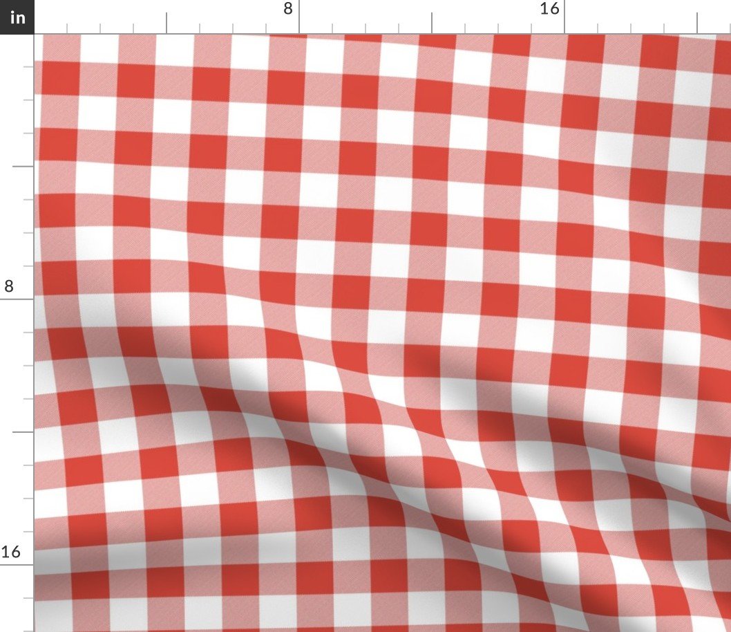 Red Vermillion Vintage Christmas Gingham Check Fabric