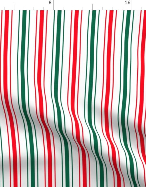 Red White and Green Christmas Ticking Stripe Fabric
