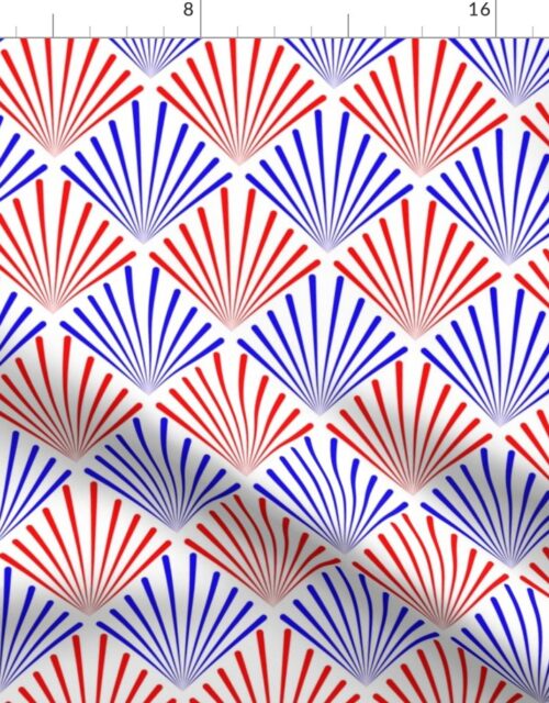 Red  White and Blue USA  Art Deco Curved Palm Fans Fabric
