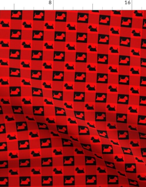 Red  and Black Gingham Check with Center Scottie Medallions in Red  and Black Fabric