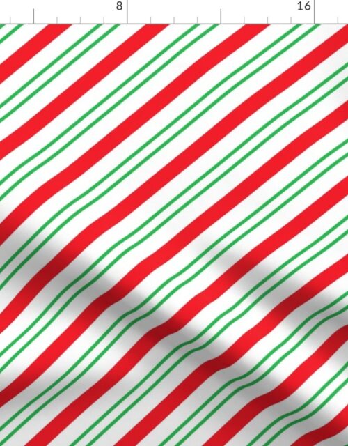 Red and Green Diagonal Christmas Candy Stripes Fabric