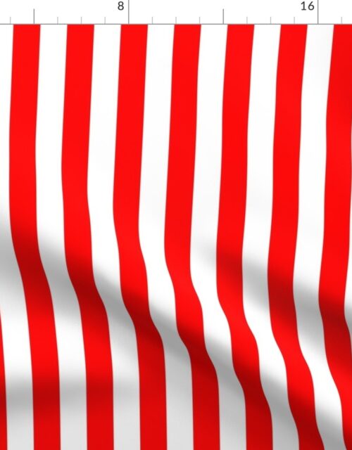 Red and White Big 1-inch Beach Hut Vertical Stripes Fabric
