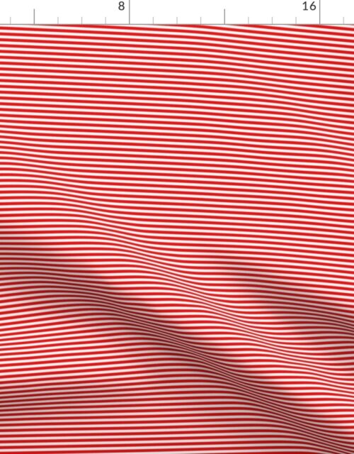 Red and White Thin 1/8 inch Horizontal Pencil Stripes Fabric